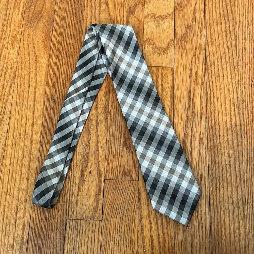 Kenneth‎ Cole Reaction Caleb Plaid Silk Tie Black Grey White Men's NWT